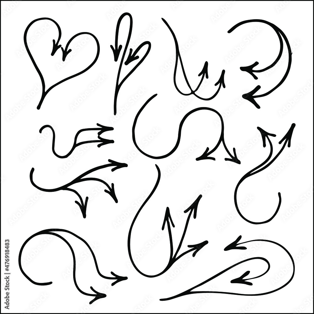 Set of funny arrows for menus, wedding, greeting cards decoration. Vector pointers in black and white. Simple arrow design. Set of funny arrows for menus, wedding, greeting cards decoration. Vector pointers in black and white. Simple arrow design.