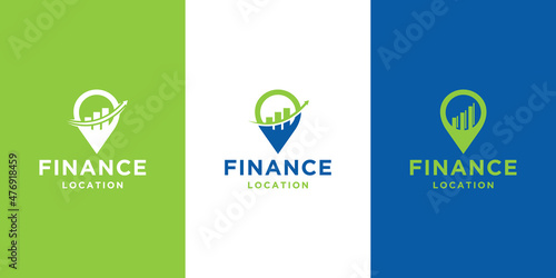 finance location business logo design with statistic and up arrow