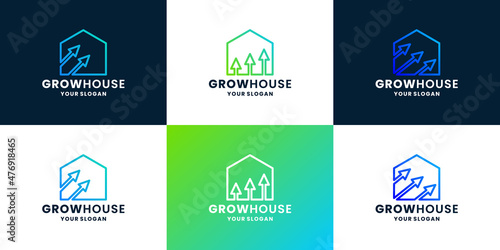 set of growth house business logo design. house and up arrow combine with gradient color