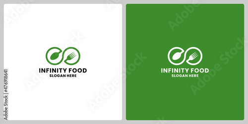infinity food logo design with fork and spoon element