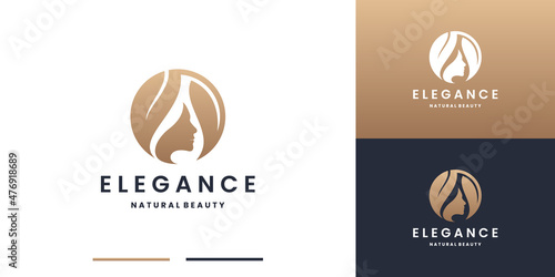 natural beauty logo. woman face with leaf combination for salon, spa and cosmetic