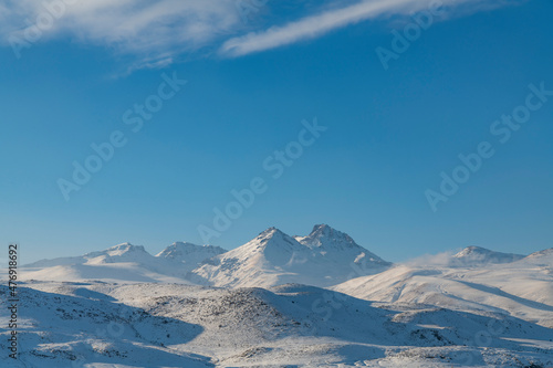  Beautiful winter landscape. Snow covered mountains. Aragats  Armenia