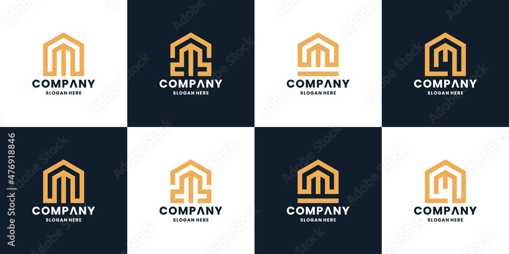 modern house combine with letter M logo design collection.