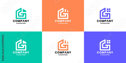 set of modern letter G house monogram logo vector collection