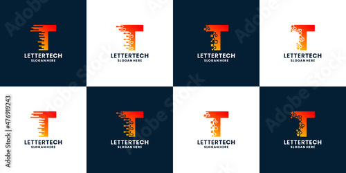 letter T technology logo design collection with gradient color for your business
