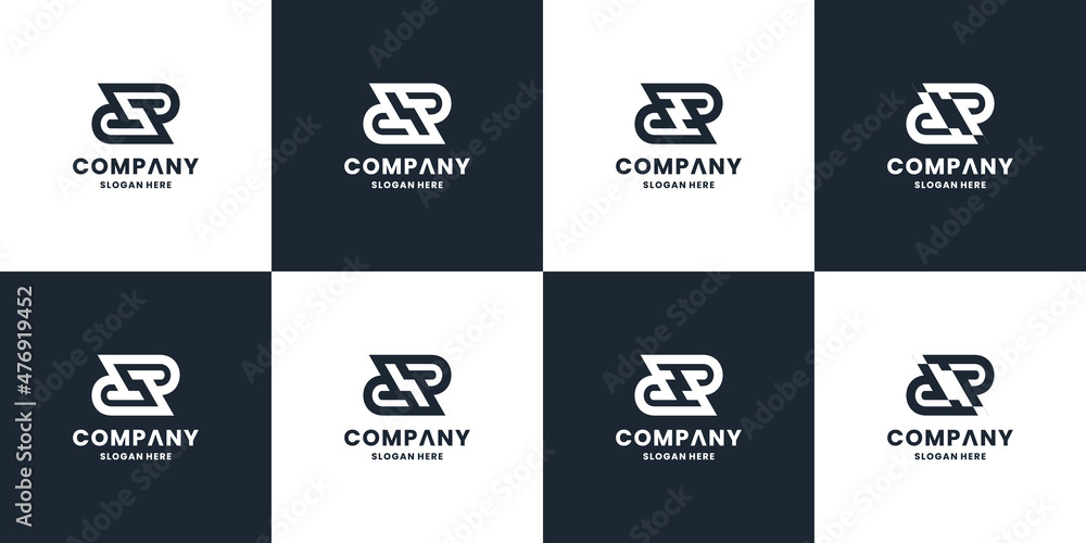 set of abstract letter R R logo illustration