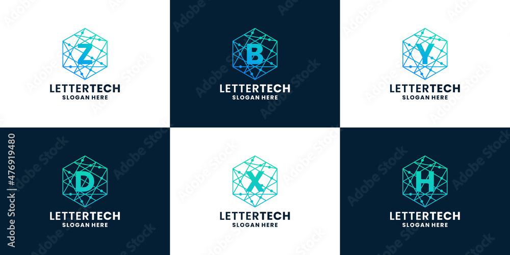 initials technology logo collections. letter a to z combine with technology style