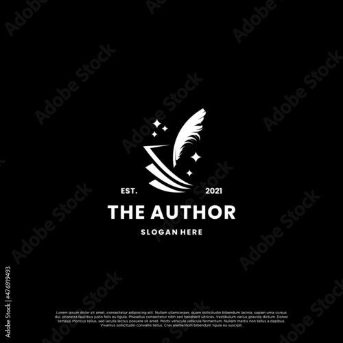 feather book logo design for author. author dreams logo vintage