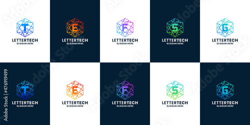 letter a to z logo collection technology style. letter tech logo with gradient color