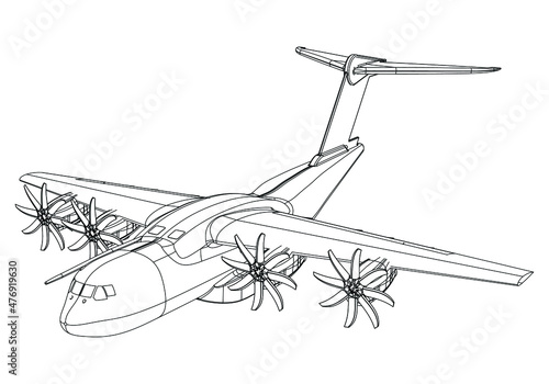 Airplane lines illustration. Abstract vector aircraft on the white background