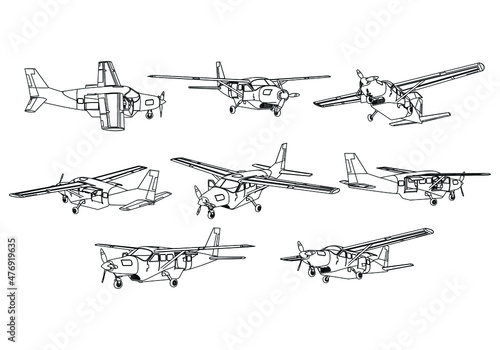 Airplane lines illustration. Abstract vector aircraft on the white background