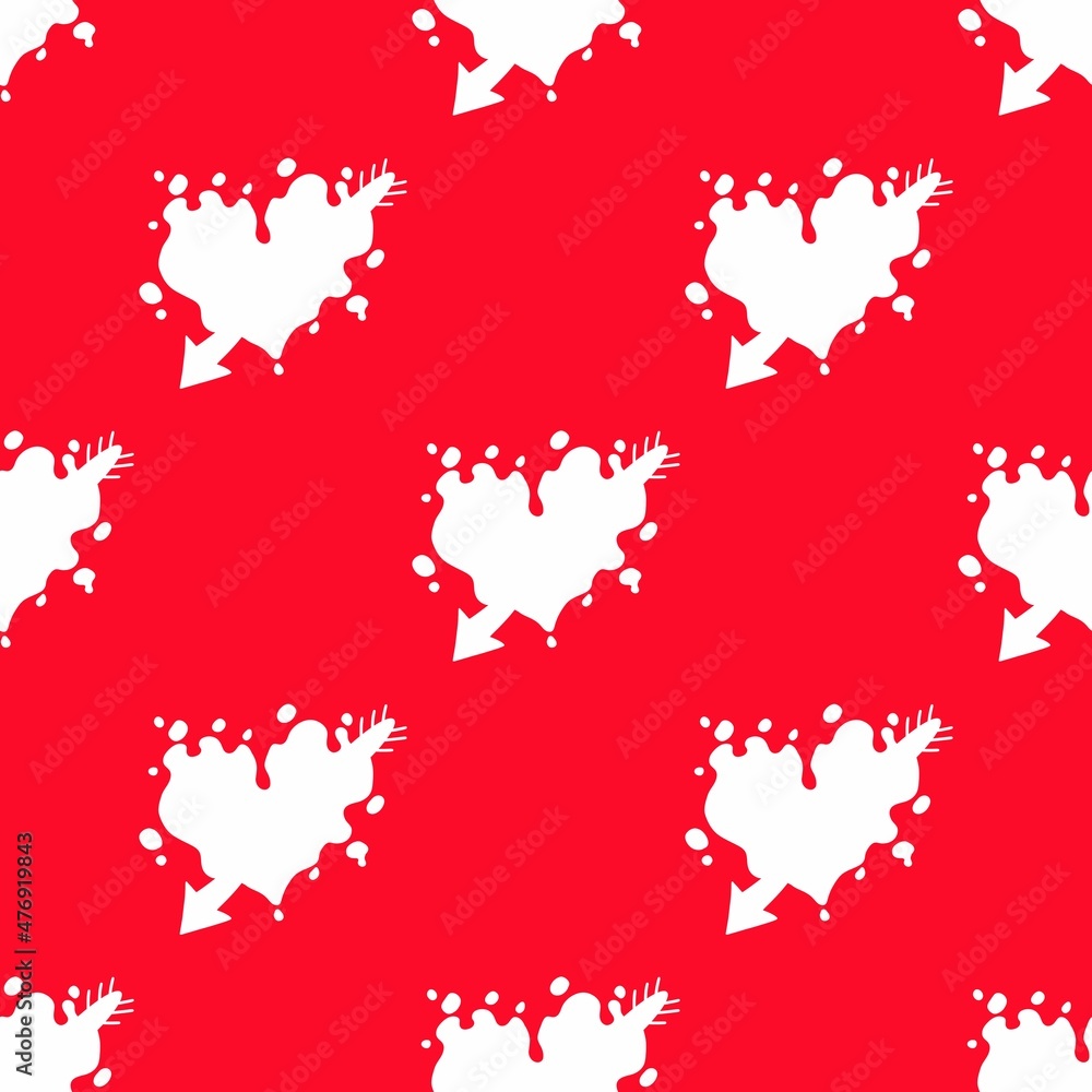 Obraz premium Seamless pattern. White hearts on a red background. Endless pattern for Valentine's day, birthday, wedding, party, holiday.