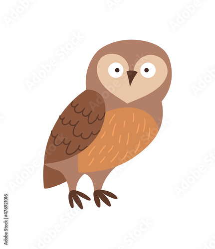 Brown adorable owl. Forest dwellers, wildlife, night birds, flight, icon for Halloween. Characters for childrens, stickers and badges. Cartoon flat vector illustrations isolated on white background
