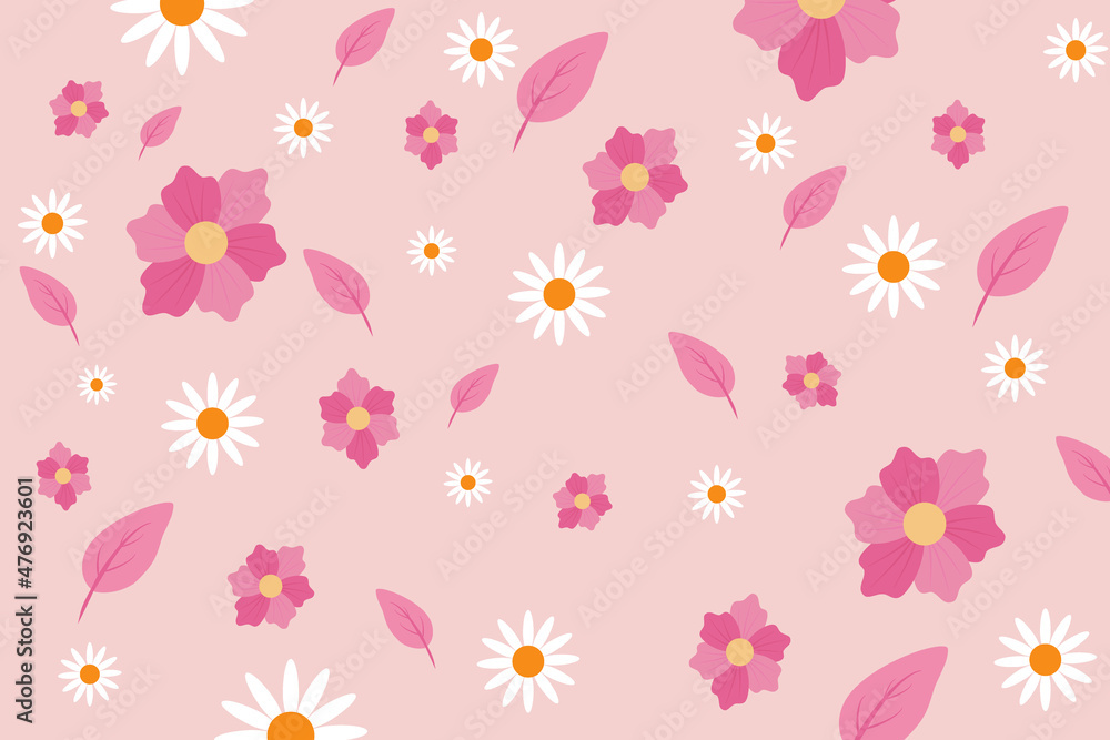 Spring pattern pink background, with bright elegant color looks fresh with blooming leaves and flowers