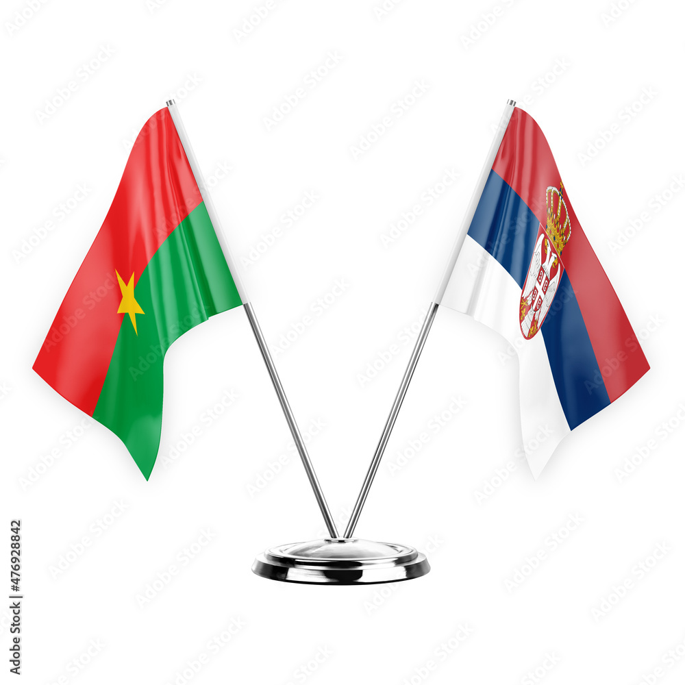 Two table flags isolated on white background 3d illustration, burkina faso and serbia Two table flags isolated on white background 3d illustration, burkina faso and serbia