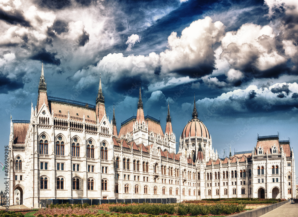 Amazing view of Hungarian Parliament at dusk, Budapest