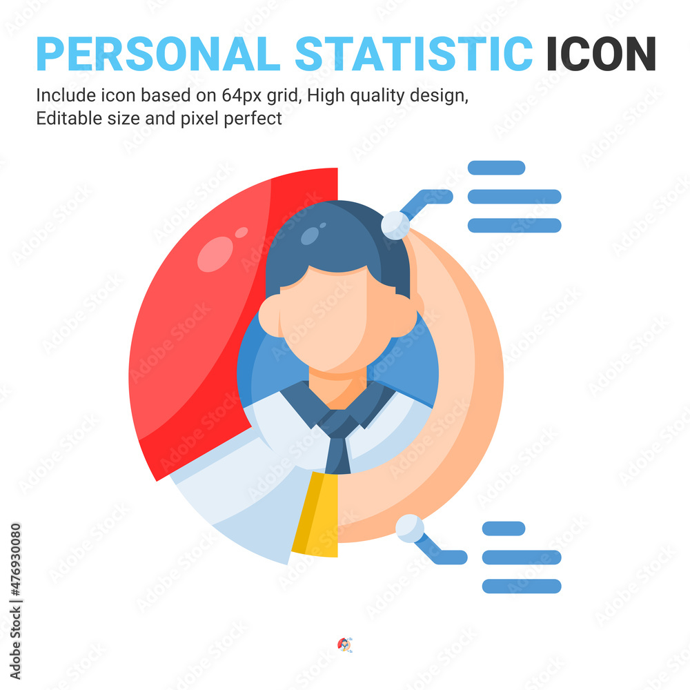 Personal statistic icon vector with flat color style isolated on white background. Vector illustration employee sign symbol icon concept for business, finance, industry, company, apps and project