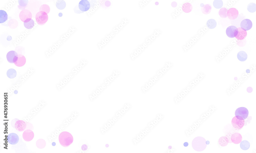 【背景素材】水玉模様のフレーム01（水彩風・ピンク色と紫色）