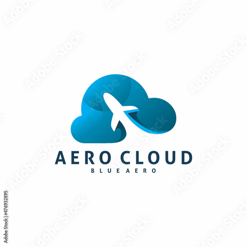 aero plane blue cloud logo design