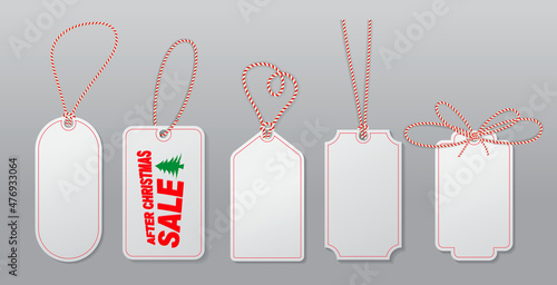 set of christmas hanging label price or blank white paper price tag or afer christmas sale label tag. eps vector
 photo