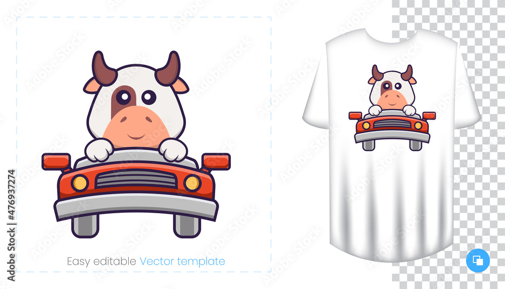 Cute cow character. Prints on T-shirts, sweatshirts, cases for mobile phones, souvenirs. Isolated vector illustration on white background. Cute cow character. Prints on T-shirts, sweatshirts, cases for mobile phones, souvenirs. Isolated vector illustration on white background.