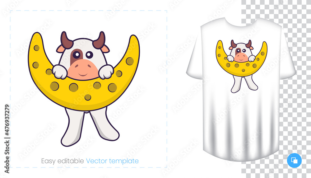 Cute cow character. Prints on T-shirts, sweatshirts, cases for mobile phones, souvenirs. Isolated vector illustration on white background. Cute cow character. Prints on T-shirts, sweatshirts, cases for mobile phones, souvenirs. Isolated vector illustration on white background.
