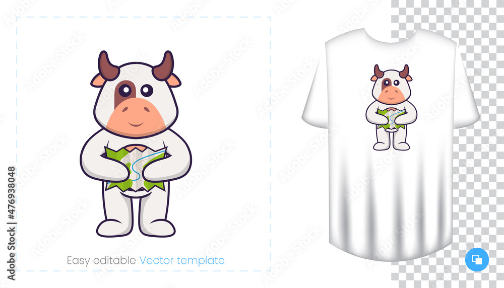 Cute cow character. Prints on T-shirts, sweatshirts, cases for mobile phones, souvenirs. Isolated vector illustration on white background. Cute cow character. Prints on T-shirts, sweatshirts, cases for mobile phones, souvenirs. Isolated vector illustration on white background.