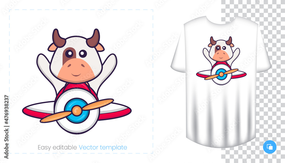 Cute cow character. Prints on T-shirts, sweatshirts, cases for mobile phones, souvenirs. Isolated vector illustration on white background. Cute cow character. Prints on T-shirts, sweatshirts, cases for mobile phones, souvenirs. Isolated vector illustration on white background.