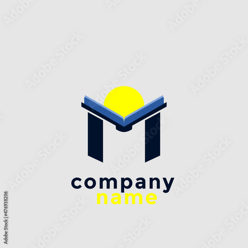 book logo design with the initials M for the company