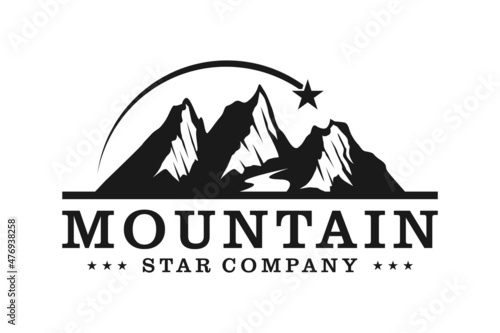 Simple Modern Mountain Landscape Logo Design Vector, Rocky Ice Top Mount Peak Silhouette