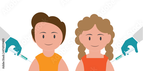 Medical staff vaccinated happy kid isolated on white.