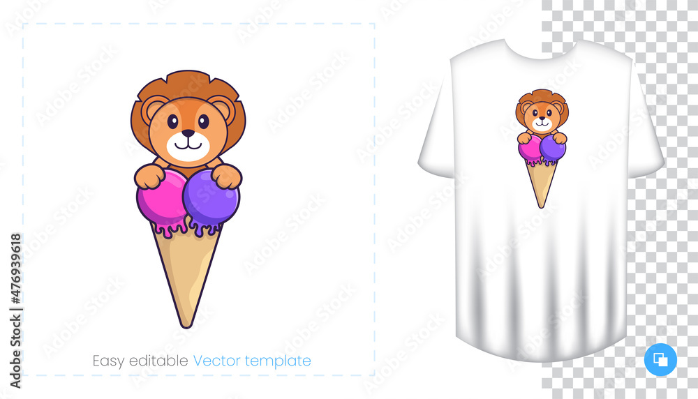 Cute lion character. Prints on T-shirts, sweatshirts, cases for mobile phones, souvenirs. Isolated vector illustration on white background. Cute lion character. Prints on T-shirts, sweatshirts, cases for mobile phones, souvenirs. Isolated vector illustration on white background.