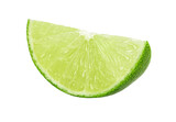 ripe slice of lime citrus fruit isolated on white background.