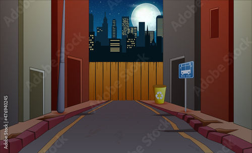 A city street in the night landscape