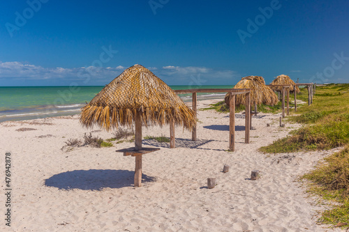 Deserted idyllic beach on the Caribbean Sea near Rio Lagartos  Mexico