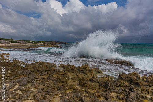 Rocky formation on the Caribbean shore in Mexico  Isla Mujeres.