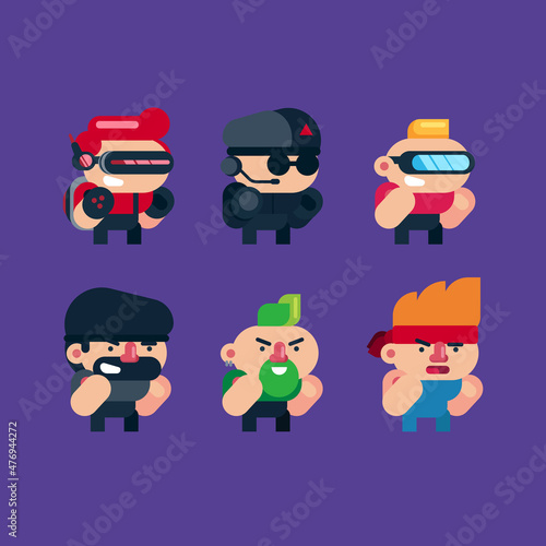 Set of game character illustration with flatstyle