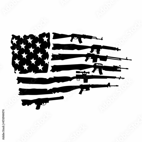 American flag guns, Distressed Gun Rifles American Flag, US flag guns vector illustration photo