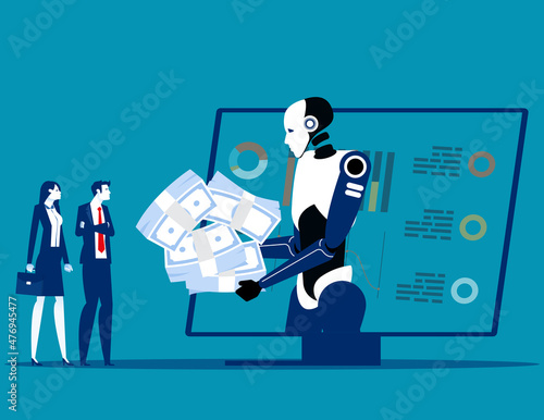 Artificial intelligence and assistive financial work with customers and clients using it algorithms. Robot investing concept
