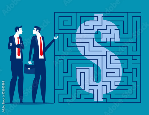 Solving problems and deciding strategy plan direction. Business maze and goal to find solution