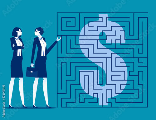 Solving problems and deciding strategy plan direction. Business maze and goal to find solution