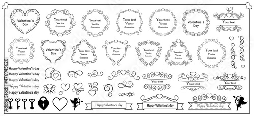 Calligraphic design elements . Decorative swirls and scrolls, vintage frames , flourishes, labels and dividers. Valentine's day special pack design elements. Retro vector illustration