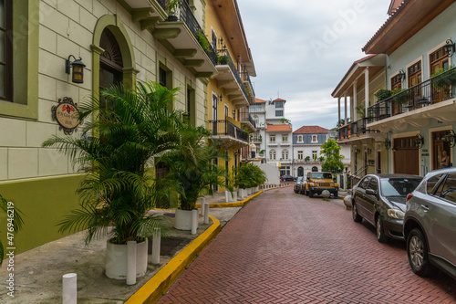 Fototapeta Naklejka Na Ścianę i Meble -  Colonial buildings in Casco Viejo (Old Town) of Panama City
