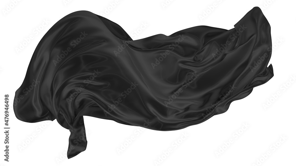 Beautiful flowing fabric of black wavy silk or satin. 3d rendering image. Beautiful flowing fabric of black wavy silk or satin. 3d rendering image.
