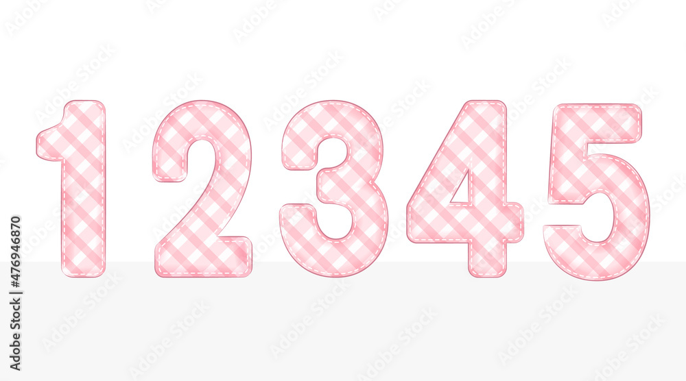 Pink Plaid Number 1 to 5 set illustration Pink Plaid Number 1 to 5 set illustration