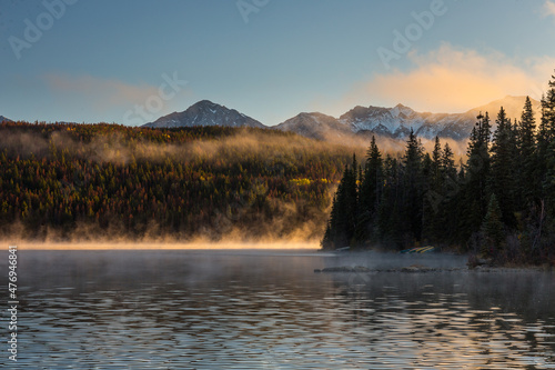 Sunrise on Pyramid Lake, Jasper National Park,Canadian Rocky Mountains Alberta, Canada.
