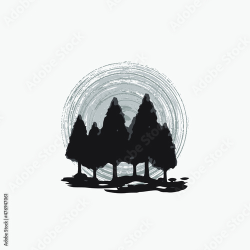 Evergreen pine forest. Illustration forest background.