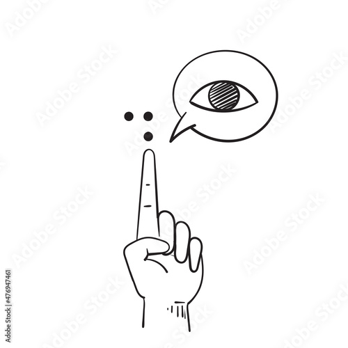 hand drawn doodle hand with eyes symbol for world braille day illustration vector