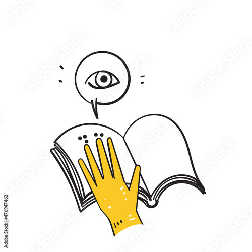 hand drawn doodle hand with eyes symbol for world braille day illustration vector