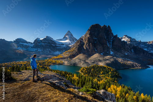 Mount Assiniboine in the morning during larch season from Nub peak photo
